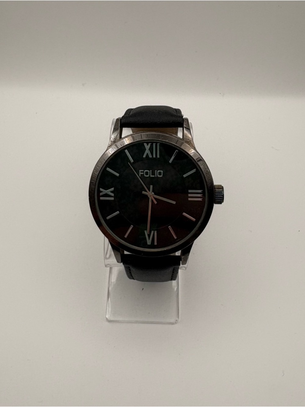 Folio Men's Black & Silver Watch Classic Roman Dial